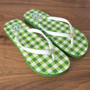 Tory Burch Sandals - NWT Green and White Check Size 6
